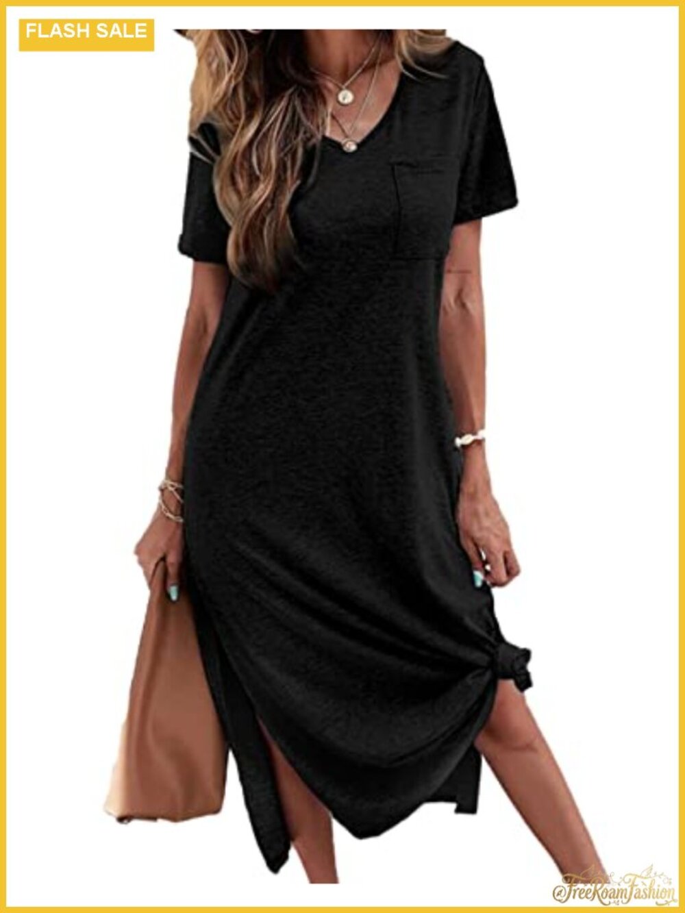 Women Summer T Shirt Dress Short Sleeve V Neck Long Maxi Dress Casual